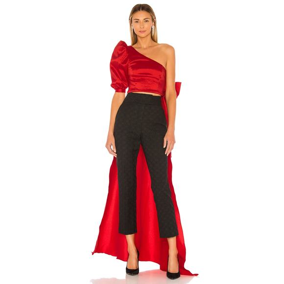 NBD Red One Shoulder Top XS Cocktail Party Designer Taffeta Revolve $188 NEW - Picture 4 of 13